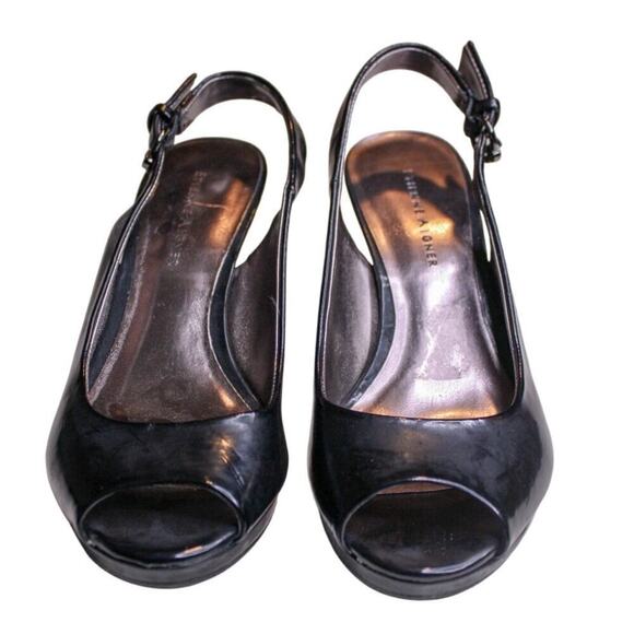 Etienne Aigner Peep Toe Sling Back High Heel Pumps Platform Black 7 - Picture 2 of 5